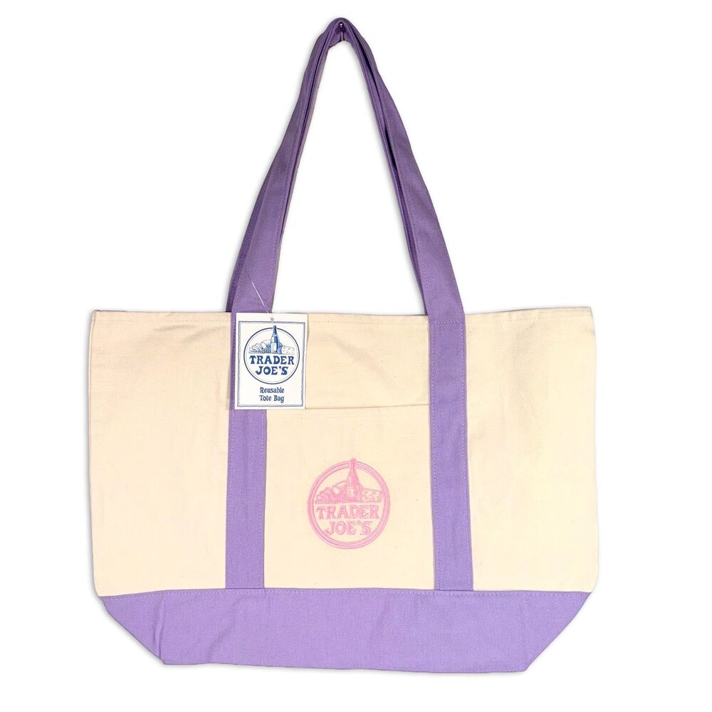 Trader Joe’s Lavender Purple Large Canvas Tote Bag Spring 2026 NWT Rare!